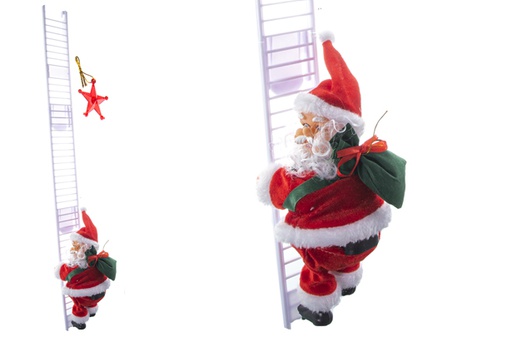 [119586] Papa Noel subiendo escalera blanca 66 cm