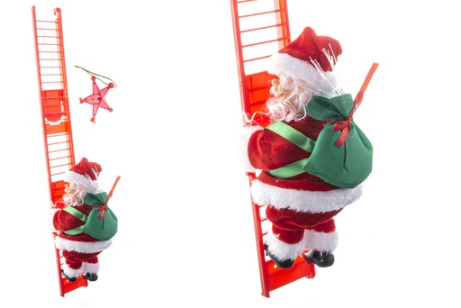 [119587] Papa Noel subiendo escalera roja 56 cm