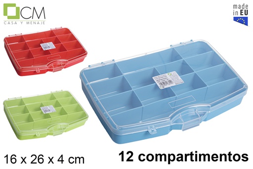 [119591] Caixa plástica multiuso com 12 compartimentos cores sortidas
