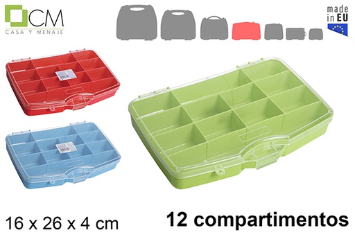 [119591] Caja plástico multiusos 12 compartimentos colores surtidos