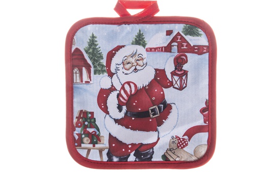 [119605] Guanto quadrato decorato con Babbo Natale con lanterna 17 cm