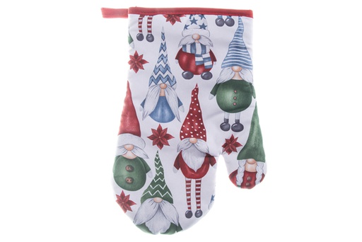 [119620] Manopla decorada gnomos con flor Navidad 19x27 cm