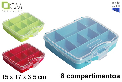 [119647] Caja plástico multiusos 8 compartimentos colores surtidos