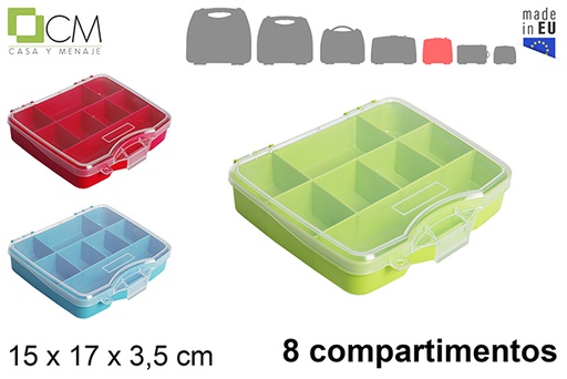 [119647] Scatola multiuso in plastica con 8 scomparti colori assortiti