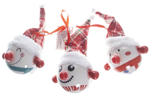 [119650] Snowman face PVC ball with hat 8 cm