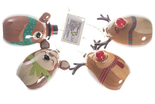 [119658] Assorted bear/reindeer oval PVC ball 11 cm