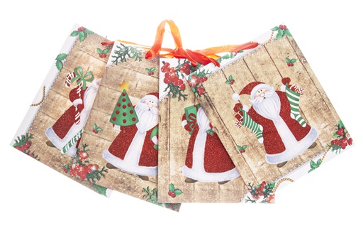 [119690] Bolsa regalo Navidad madera con Papa Noel 26x10x32 cm