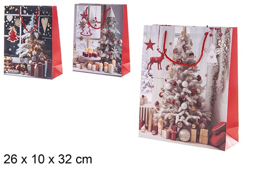 [119690] Busta regalo natalizia in legno con Babbo Natale 26x10x32 cm