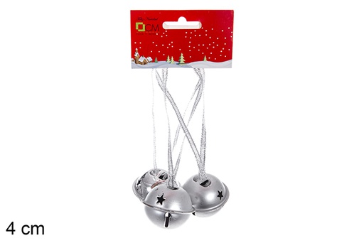 [119811] Pendentif avec 3 clochettes en métal argenté 4cm