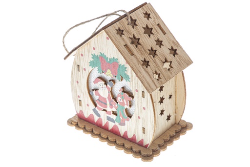 [119853] Wooden Christmas house pendant with LED