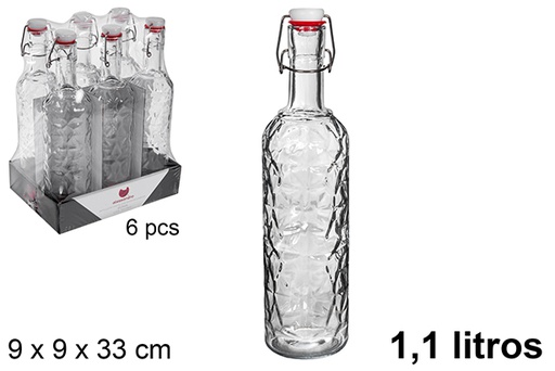 [119890] Roma soft drink glass bottle with hermetic stopper 1,1 l.