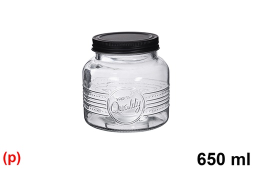 [119893] Decorated glass jar with black metal lid 650 ml