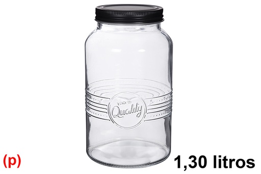 [119895] Decorated glass jar with black metal lid 1,30 l.