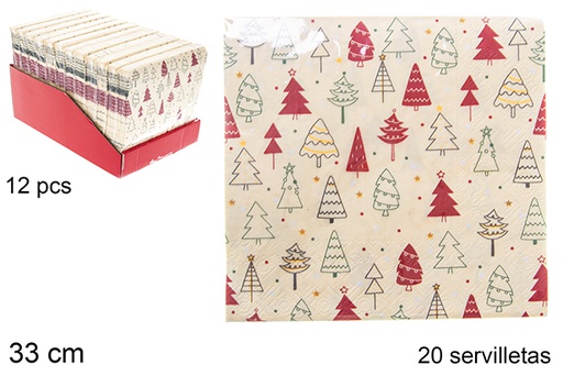 [119900] Pack 20 serviettes de Noël décorées de sapin 3 couches 33 cm