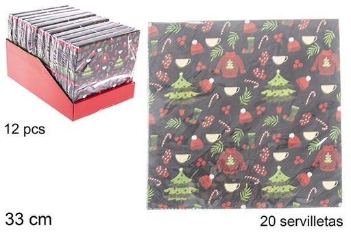 [119901] Pack 20 servilletas Navidad decorada árbol 3 capas 33 cm