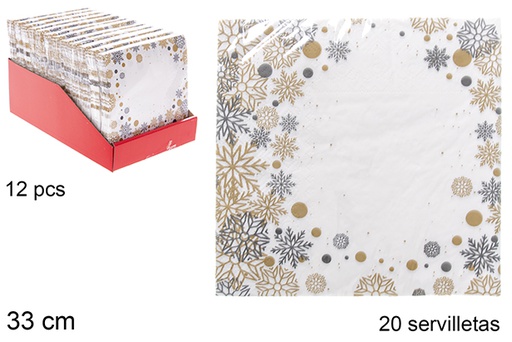 [119903] Pack 20 Christmas napkins decorated with flowers 3 layers 33 cm