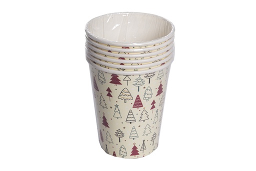 [119904] Pack 6 Christmas tree decorated paper cups 260 ml