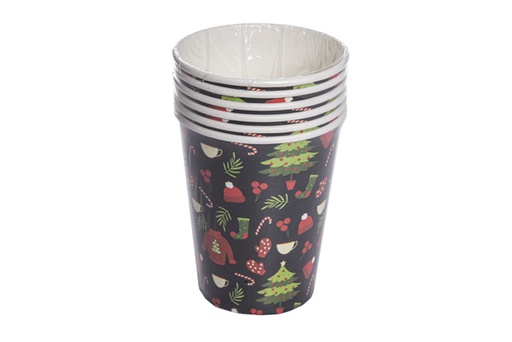 [119905] Pack 6 vasos papel decorado árbol Navidad 260 ml