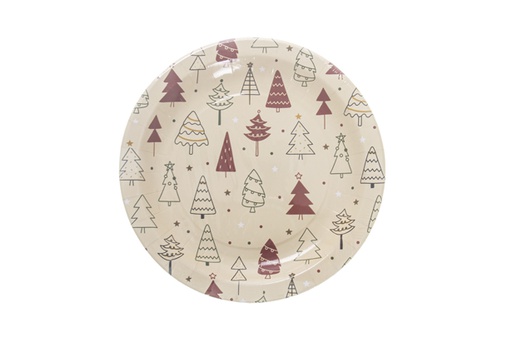 [119908] Pack 6 paper plates decorated with Christmas tree 18 cm