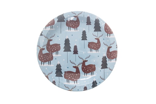 [119910] Pack 6 Christmas reindeer decorated paper plates 18 cm