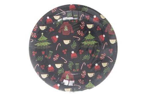 [119913] Pack 6 assiettes en carton décorées de sapin de Noël 23 cm