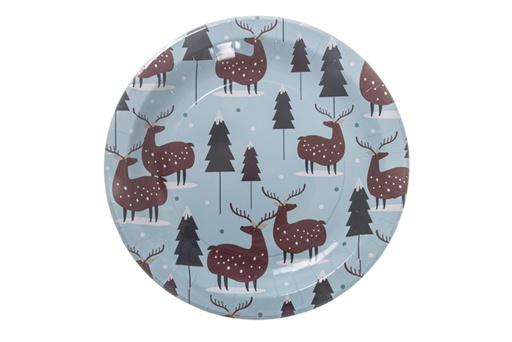 [119914] Pack 6 Christmas reindeer decorated paper plates 23 cm