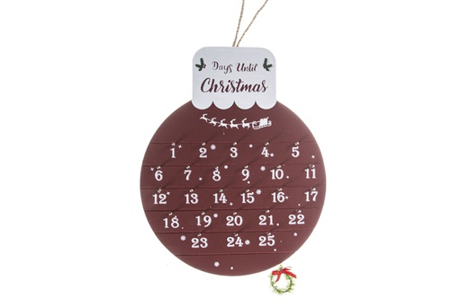 [119924] Colgante madera forma bola Navidad con calendario 24x20 cm