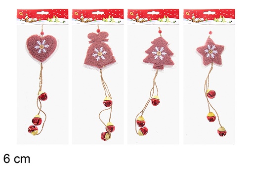 [119929] Christmas wooden pendant with bell in assorted shapes