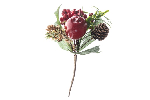 [119967] Christmas branch with berries and pine cones 16 cm