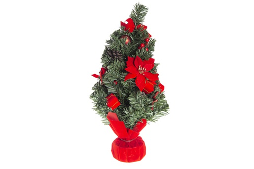 [119969] Árvore decorada com flor de Natal vermelha 50 cm