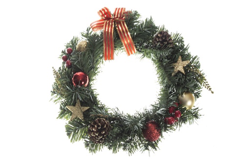 [119972] Christmas wreath decorated with gold/red bow 30 cm