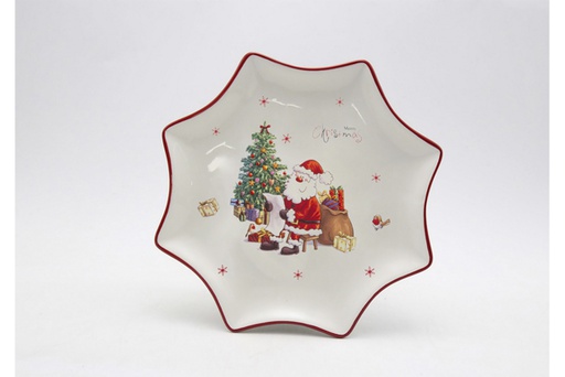 [119989] Christmas star shaped ceramic tray decorated with Santa Claus 30,5 cm