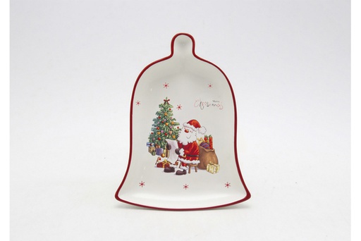 [119996] Vassoio in ceramica a forma di campana di Natale decorato con Babbo Natale 20 cm