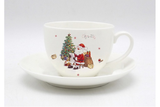 [120006] Juego taza cerámica Navidad decorada Papa Noel 280 ml