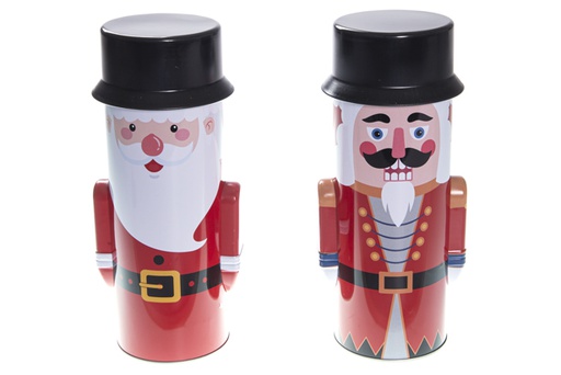 [120025] Christmas tin Santa Claus/soldier with black lid 25 cm