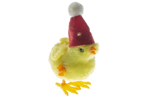 [120028] Boîte présentoir poulet avec chapeau de Noël 12 cm