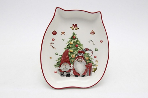 [120141] Christmas cat shaped ceramic tray decorated elf 20 cm