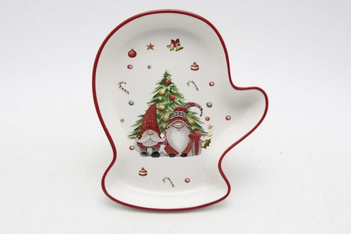 [120143] Christmas glove shaped ceramic tray decorated elf 20 cm