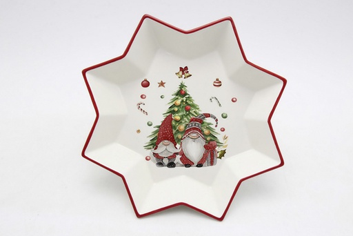 [120144] Christmas star shaped ceramic tray decorated elf 27 cm