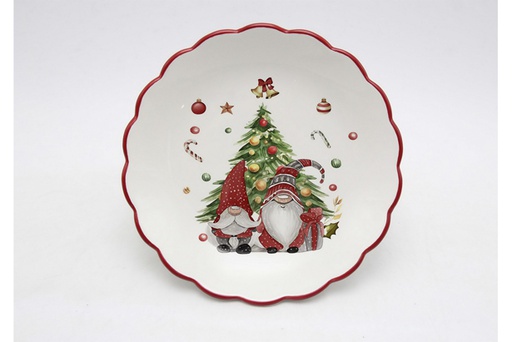 [120158] Bandeja cerámica redonda Navidad decorada elfo 25 cm