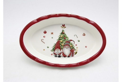 [120159] Bandeja ovalada cerámica Navidad decorada elfo 28x17 cm