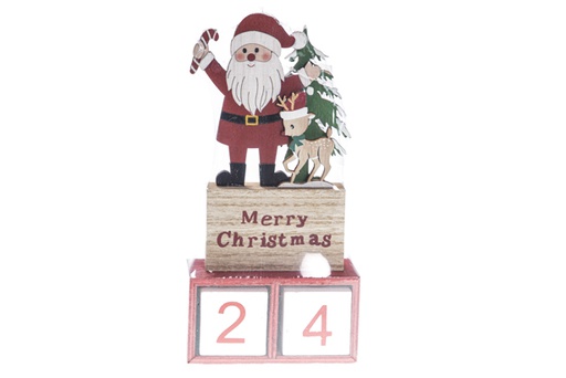 [120226] Figura natalizia in legno di Babbo Natale con albero e calendario