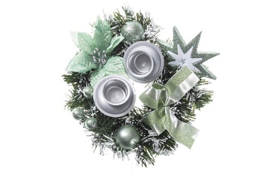 [120288] Corona portavelas Navidad decorado verde 20 cm