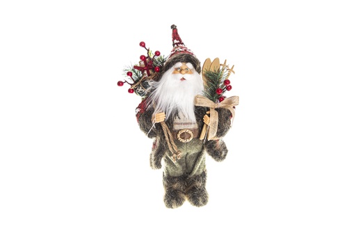 [120319] Babbo Natale in abito marrone con sci e bacche 60 cm