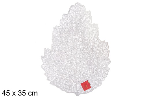 [120383] Silver leaf shaped PVC trivet 45x35 cm