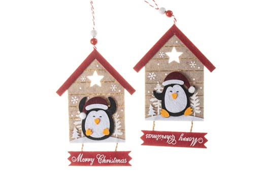 [120454] Colgante Navidad decoración casa con pingüino Merry Christmas 15x10 cm