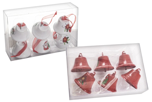 [120459] Pack 6 assorted white/red metal bells 4 cm