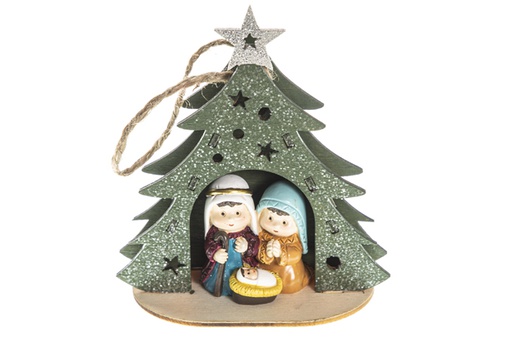 [120483] Albero Presepe in legno con figure in resina con stella