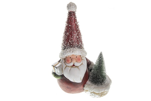 [120509] Terracotta figure Santa Claus with snowy hat and assorted pine