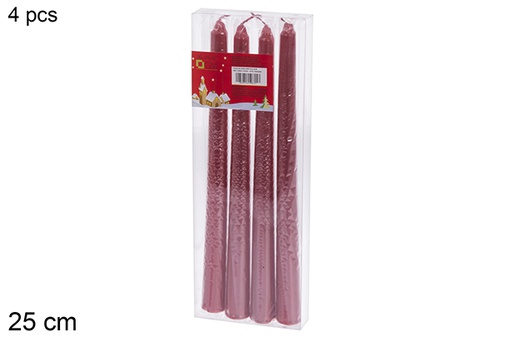 [120621] Pack 4 bougies candélabres rouges 25 cm